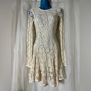 White/Beige/Cream Lace Long Sleeve Dress